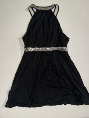 Vintage Black Halter Top with Silver Sequin Waistband